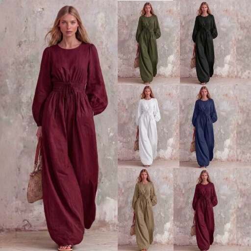 2026 European and American cross-border foreign trade Amazon new women's casual retro solid color waist-cinching jumpsuit 2026 European and American cross-border foreign trade Amazon new women's casual retro solid color waist-cinching jumpsuit