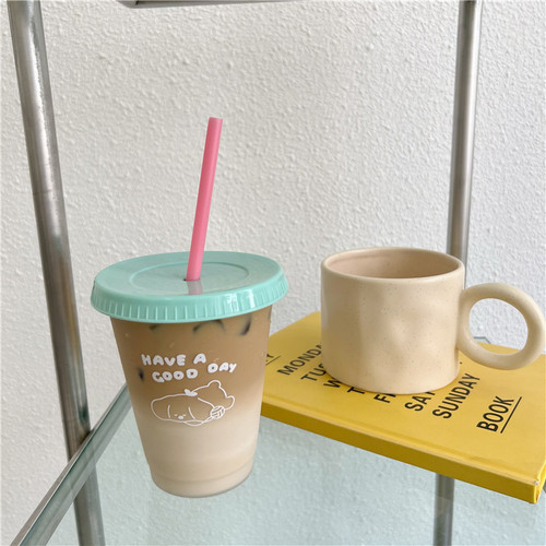 Original copyrighted!  Korean style niche cartoon puppy summer coffee cup plastic straw cup large capacity handy cup