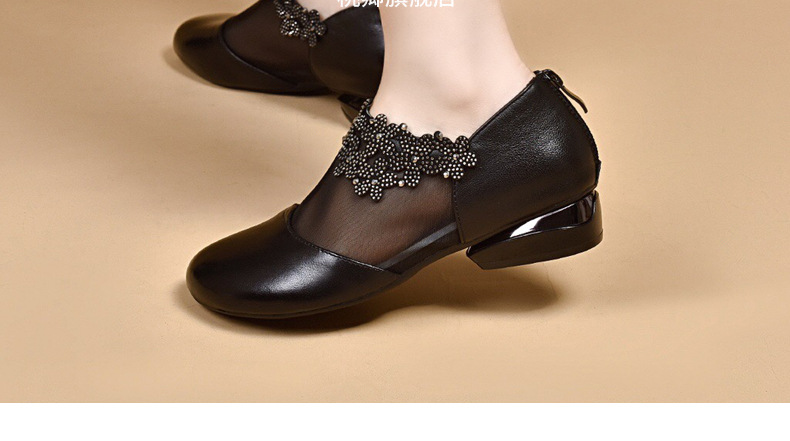Sandal da bò lưới thoáng mũi tròn đế bệt cho nữ — Màu đen da bò chi tiết 27