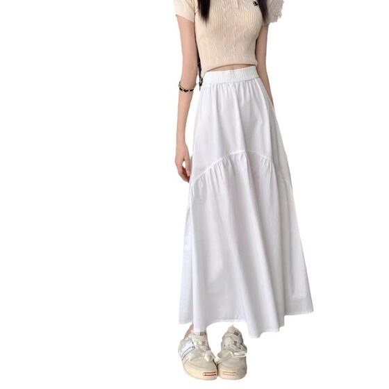 Small Half-length Simple Slimming Look Skirt Summer New Korean Style Fashion Design Pleated Splicing Elastic