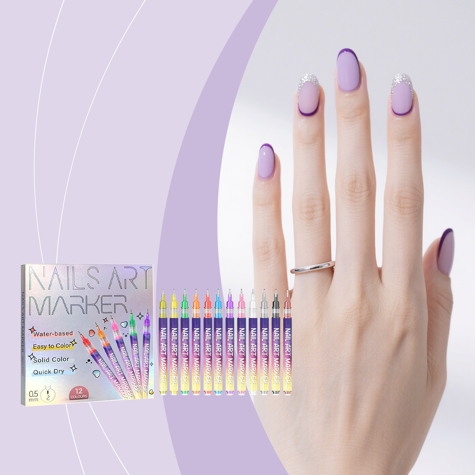 DIY美甲彩绘笔 易上手多场合DIY彩绘便捷多色美甲甲片勾线拉线笔