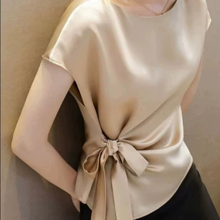 绑带蝴蝶结设计感衬衣女2026夏季薄款轻奢感显瘦夏日短袖t恤上衣