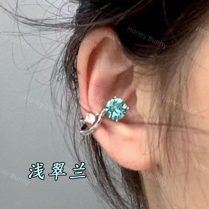 Línea de zircon azul, clips de hueso de orejas, nicho de diseño femenino, clips de orejas sin agujeros de orejas, temperamento único y frío, perfiles de orejas.