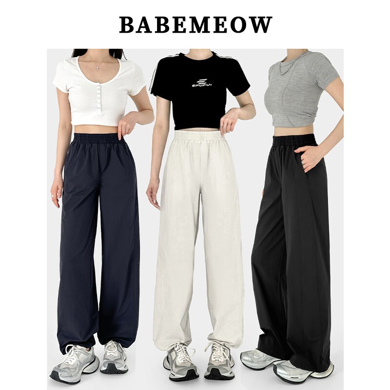 Babemeow【Quick-Dry Work Pants】High-Waisted Slimming Versatile Casual Pants Loose Straight Wide-Leg Sports Pants Babemeow【Quick-Dry Work Pants】High-Waisted Slimming Versatile Casual Pants Loose Straight Wide-Leg Sports Pants