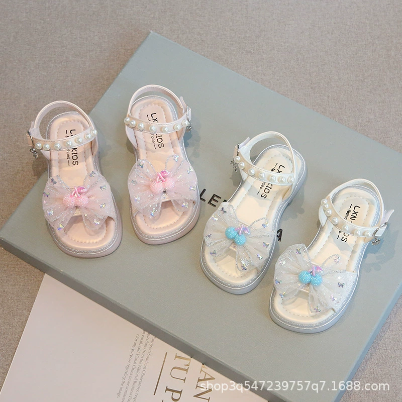 Детские сандалии для девочек, лето 2025, новая коллекция, туфли принцессы, детские туфли с кристаллами, мягкая подошва, летний стиль, хит продаж для девочек