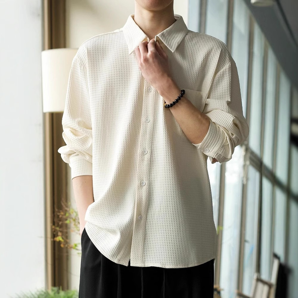 Chaqueta de solapa de waffle chaqueta de hombre primavera estilo coreano guapo de alta gama ropa de trabajo casual camisa de hombre de moda