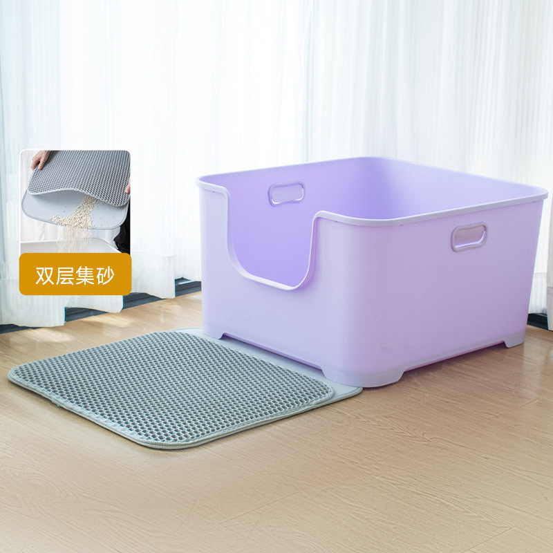 Lavabo para gatos, inodoro para gatos anti-salpicaduras de gran tamaño, lavabo de arena para gatos abierto gigante, caja de arena para gatos extra grande, pala de arena para gatos gratis