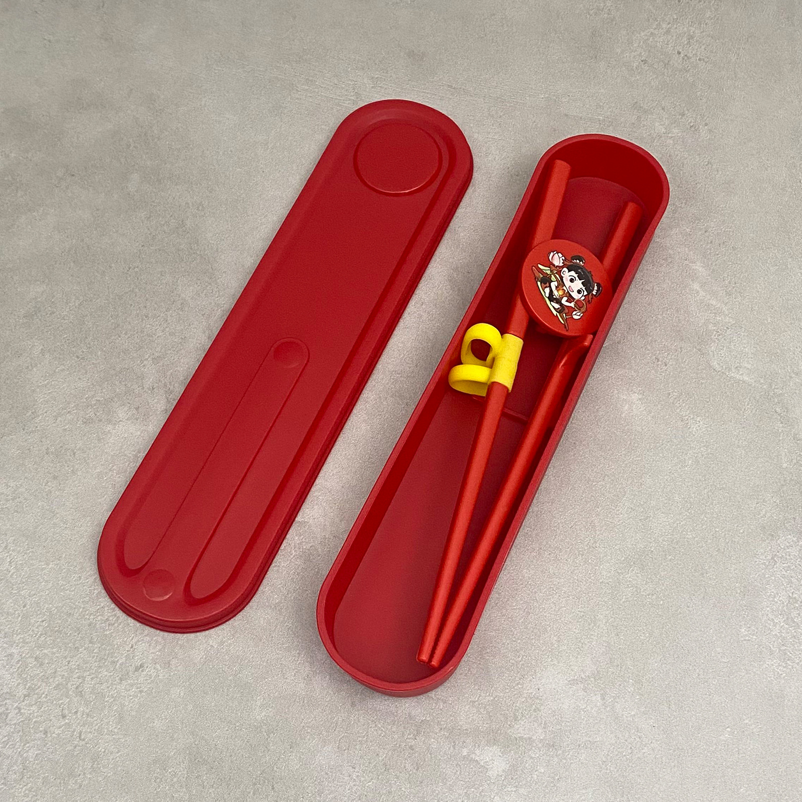 Cartoon Children's Learning Chopsticks Beginner Training Chopsticks Box Set Nezha Pattern Correction Eating Chopsticks Red Box