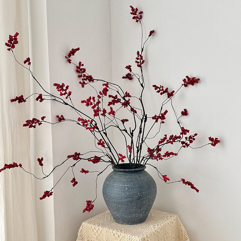 Artificial Flowers Chinese Zen Flower Arrangement Fortune Fruit Fake Flowers Holly Fruit Red Fruit Berries Home Living Room Decoration New Year's Eve Flowers