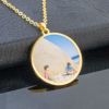 Necklace stainless steel engraved, round photo frame, plus size, European style, handmade