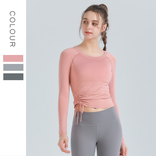 Women's Long Sleeve Sport T-Shirt, Slim Fit, New Korean Style, Trendy Side Straps, Yoga Top, Women's Running and Fitness Wear