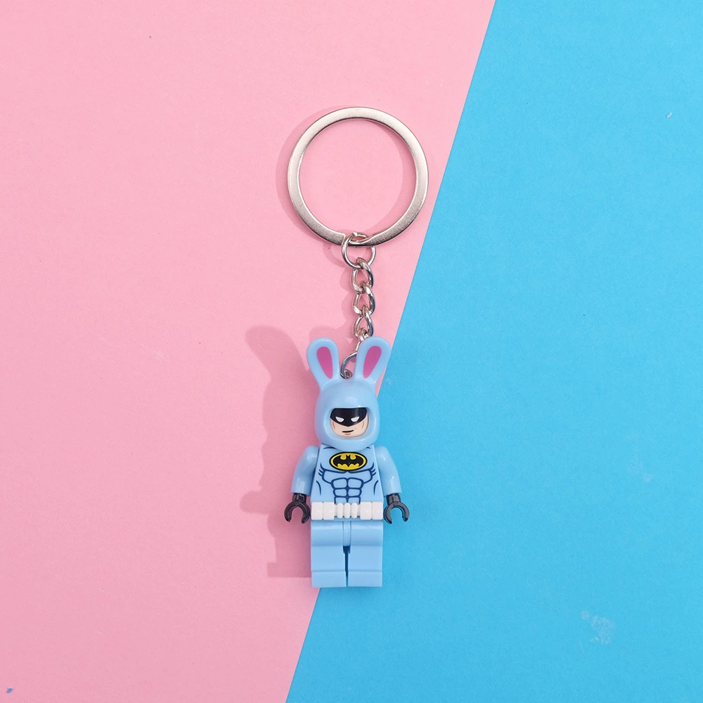 Keychain constructor pendant, cute character mini-figure keyring, plastic, assorted designs