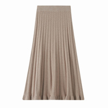 毛线针织半身裙女中长款加厚秋冬新款高腰显瘦a字百褶裙大摆伞裙