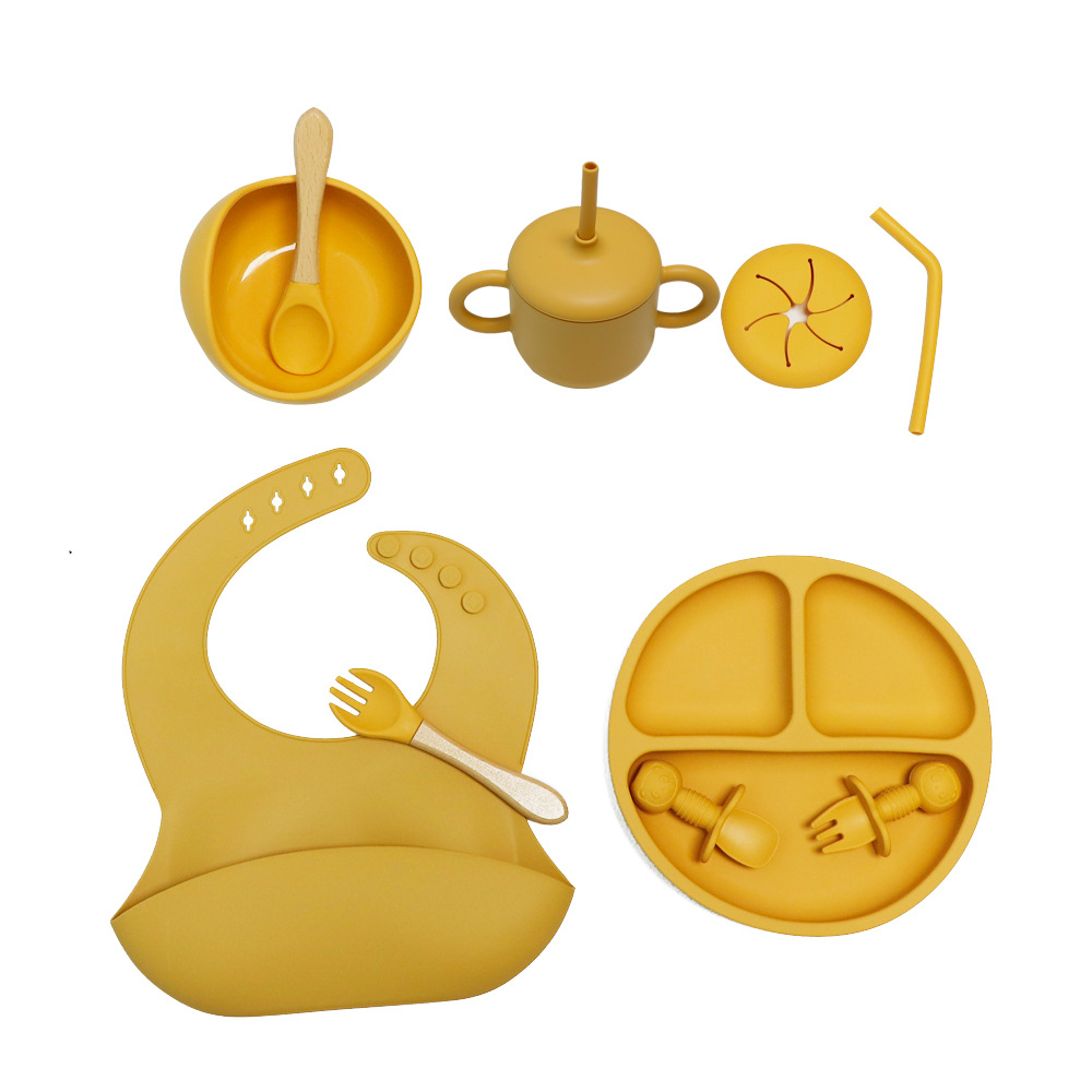  Set de vajilla infantil de silicona, 10 piezas, incluye plato, tazón, cubiertos y babero, ideal para bebés