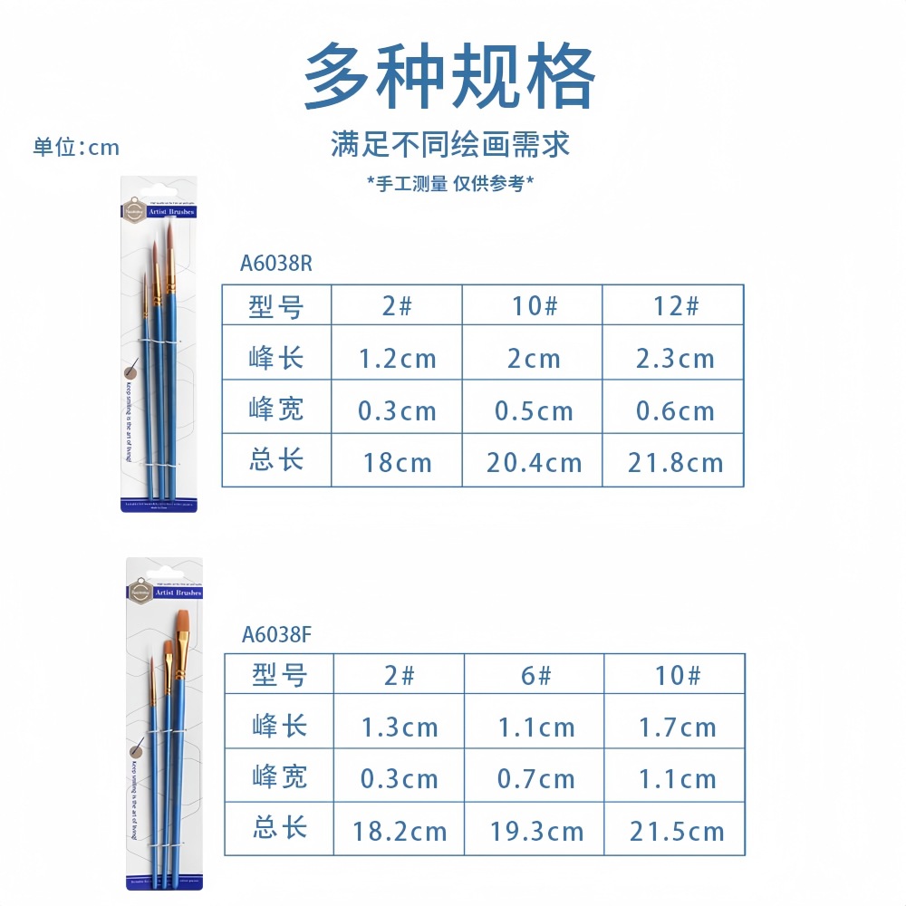 3 piezas combinación cepillo plano de cerámica vinilo muñeca pintura pincel acuarela gouache acrílico fábrica al por mayor