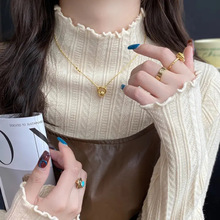 木耳边长袖打底衫女内搭2025秋冬新款半高领洋气毛衣黑色针织上衣