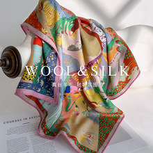 2025秋冬季设计款真丝羊毛丝巾时尚百搭方巾65cm双面保暖丝毛围巾