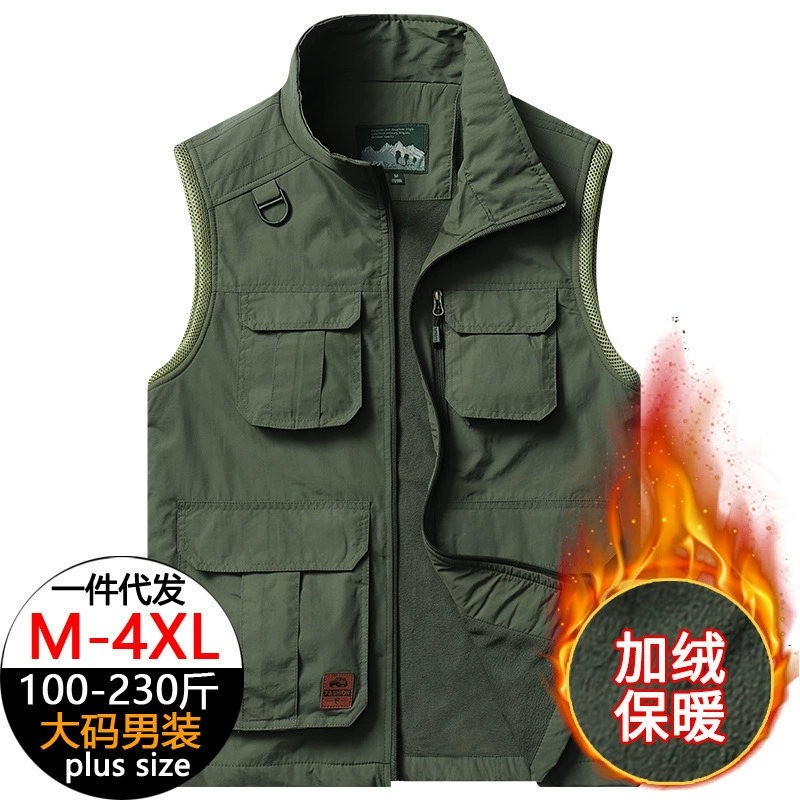 [8918] Большой размер мужской кашемировый жилет мужской открытый плечо повседневная фотография рыболовный жилет