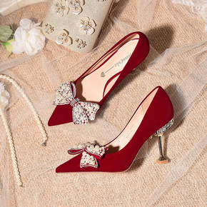 Wedding shoes two female XiuHe wedding dress to wear in winter 2022, the new Chinese style red bride married crystal high heels shoes
