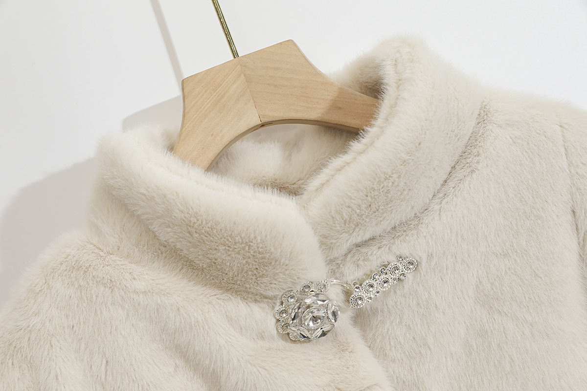 Women's Clothing new women's white stand collar thickened mink coat Winter mid length temperament fur coat for women_voghion.com