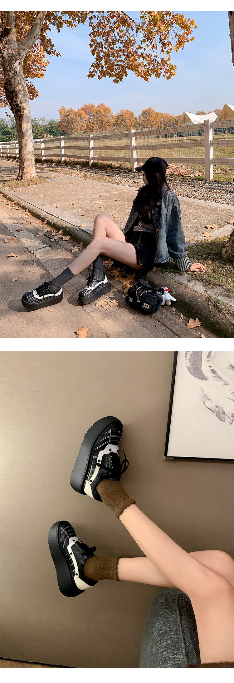 Giày sneaker nữ đế dày da bò phối màu dây buộc phong cách thể thao — màu đen chi tiết 19