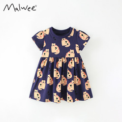 Malwee Children's Dress Summer New Arrival Round Neck Stylish Little Girl Short Sleeve European and American Middle and Small Children Casual Skirt