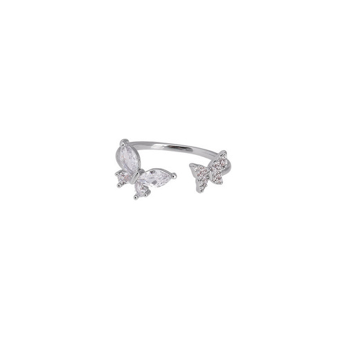Light Luxury Style Double Zirconia Butterfly Ring for Women, Pure Silver Ring with Subtle and Unique High-End Feel