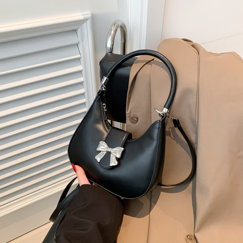 Borsa a tracolla con fiocco incrociato per donna, borsa sottobraccio versatile in stile coreano a tinta unita, borsa a catena elegante_voghion.com