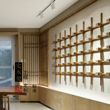 创意茶室墙上置物架实木多层茶叶架茶饼展示架多宝阁茶格子架货架
