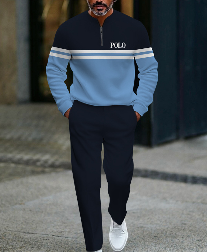 Men's Half-Zip Sportswear Set – Casual Round Neck Top & Relaxed Fit Trousers (Black/Grey, S-XXXL)_viptrois.com