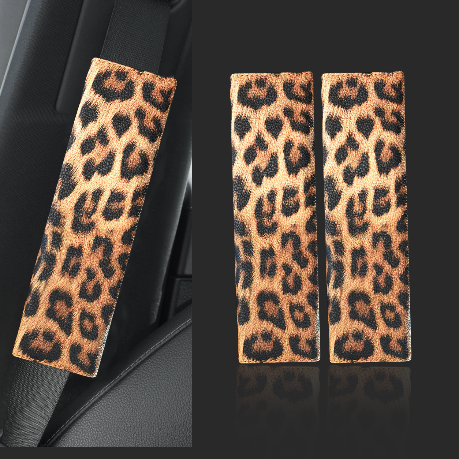 Car Seatbelt Shoulder Pad Leather Fashion European and American Style Retro Leopard Print Cross-Border Hot-Selling Protective Cover