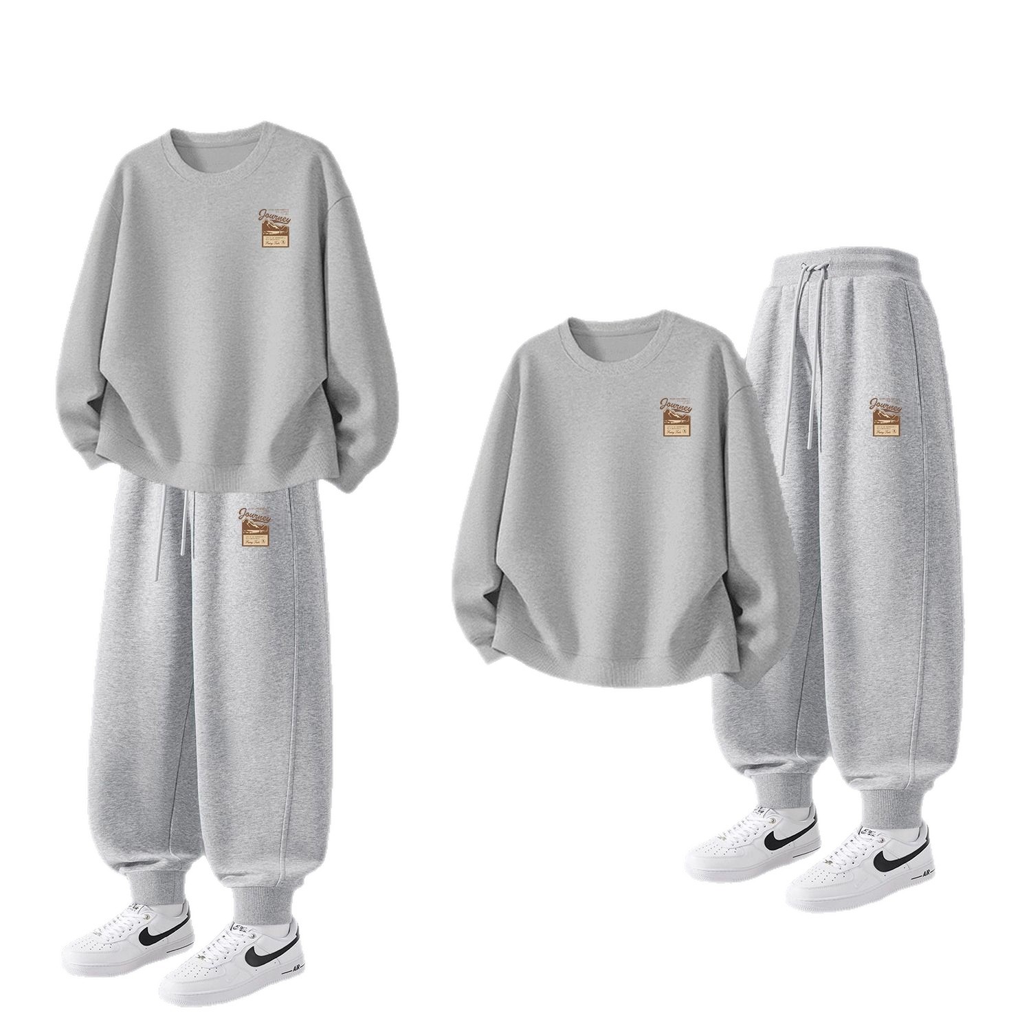 Casual Sports Suit Heavyweight Pure Cotton Round Neck Fashion Trendy Sweatshirt Men's Full Set Winter Loose Versatile Jogger Pants 5