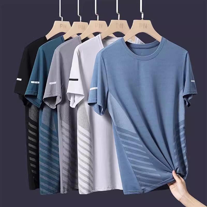 Quick-drying T-shirt Men's Ice Silk Summer Thin Sports Short-sleeved Loose plus size Clothes Training Running Clothes New Top