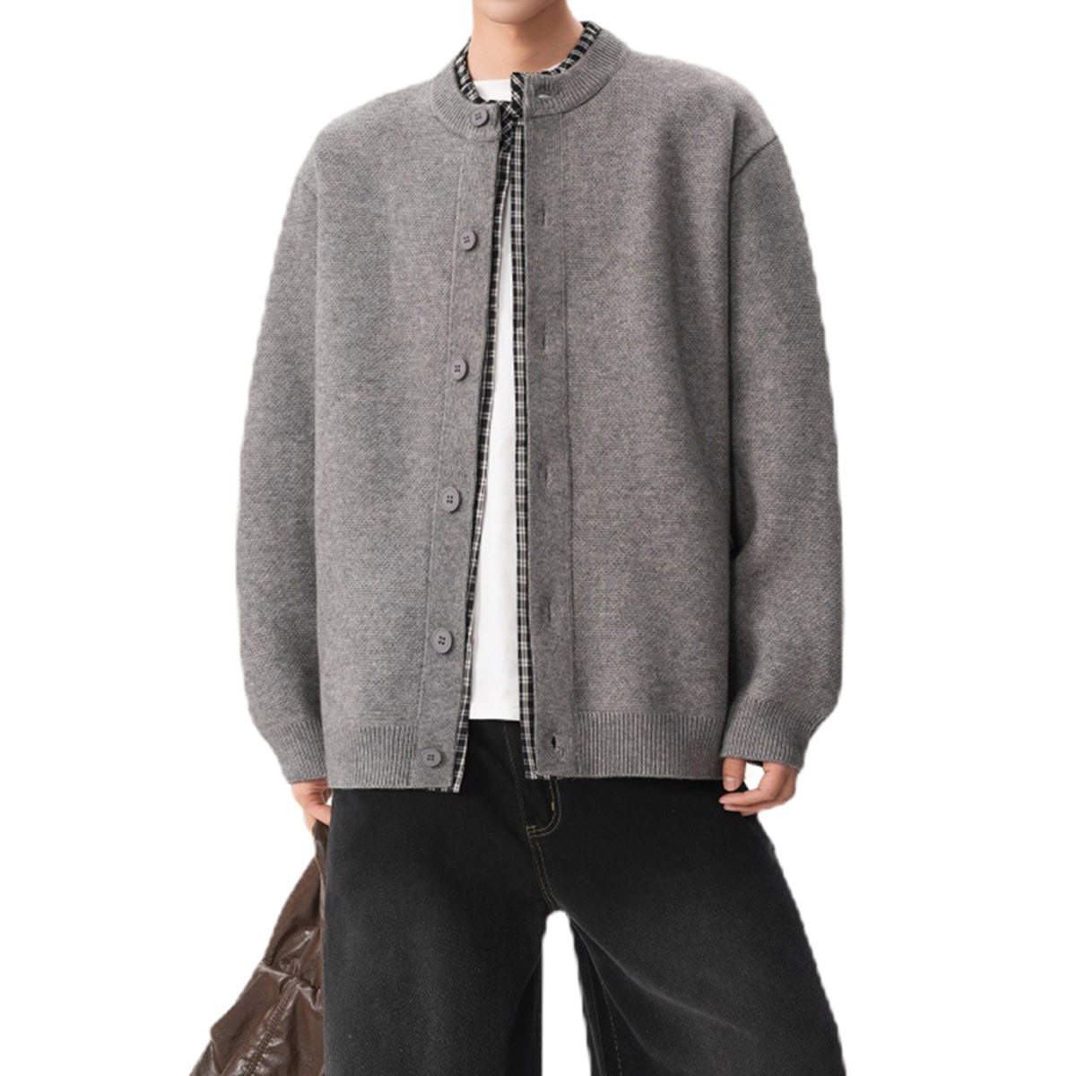 Explosiones transfronterizas camisas a cuadros de tamaño grande europeo falsas dos piezas camisas de punto suéter cardigan chaqueta de moda fábrica al por mayor