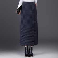 格子半身裙2025秋冬新款毛呢女长裙a字后开叉中长裙千鸟一步格子