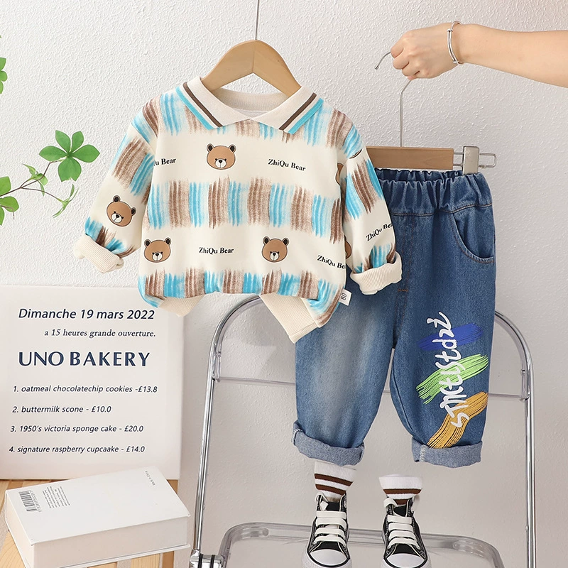 Children's autumn fashionable sweatshirt, set for boys, 2023 collection, round collar