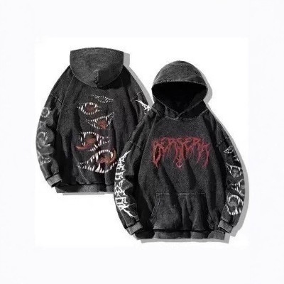 European and American Retro Washed Sweatshirt Men's Anime Printed Sweatshirt Retro Old 3D Printing