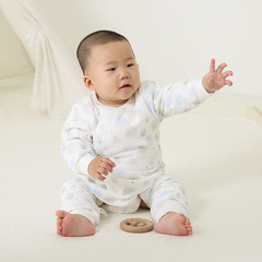 嬰幼兒春裝薄棉兩件套批發a類純棉三層保暖新生兒寶寶夾棉服套裝