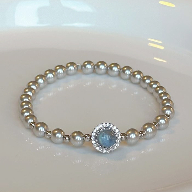 Little Red Riding Book with Aquamarine Bracelet Women's Light Luxury Exquisite Diamond Super Flash Silver Beads Hemp Grey Hand Jewelry