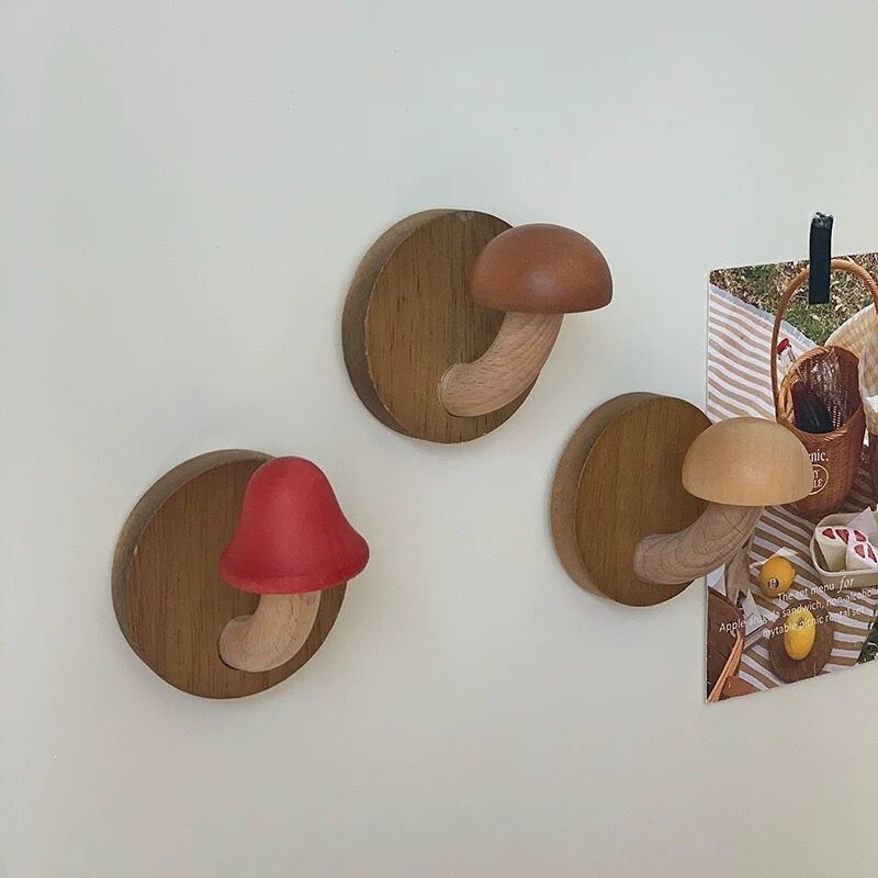 No-Drill Cute Mushroom Adhesive Hook, No-Trace Wall Hanger for Behind the Door, Kitchen Wall-Mounted Multifunctional Coat Hook