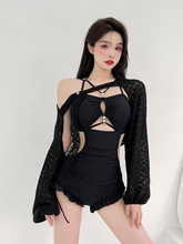 韩国性感辣妹夜店新款泳装长袖蕾丝修身显瘦连体比基尼性感泳衣女