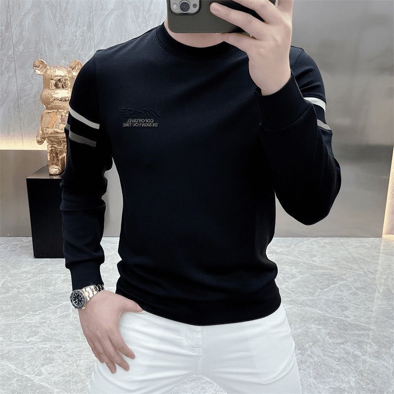 European high-end men's sweatshirt 2025 autumn and winter new business casual round-neck white pullover for young and middle-aged men European high-end men's sweatshirt 2025 autumn and winter new business casual round-neck white pullover for young and middle-aged men