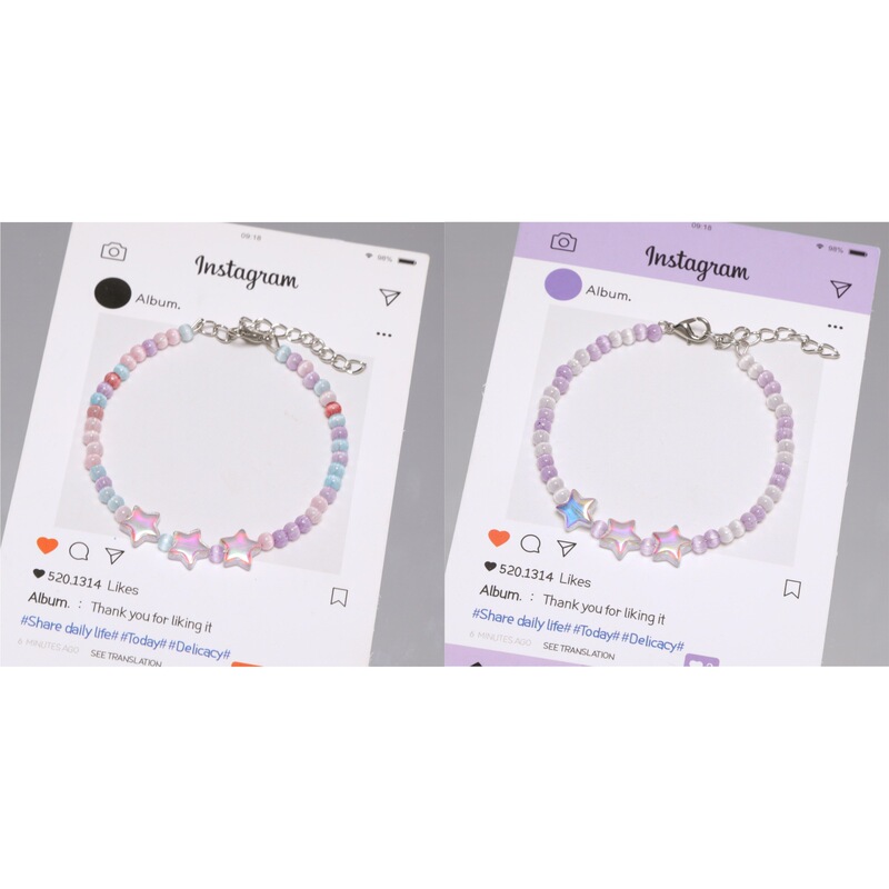 Original Design Cat-Eye Rice Beads Memory Steel Ring Starry Bracelet Ins Fashion Simple Sweet Student Super Fairy Hand Accessory