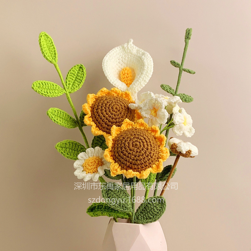 Arreglo floral de eucalipto tejido a mano de lana con hojas decoración de hojas verdes de todo fósforo flor eterna sala de estar ramo de graduación producto terminado