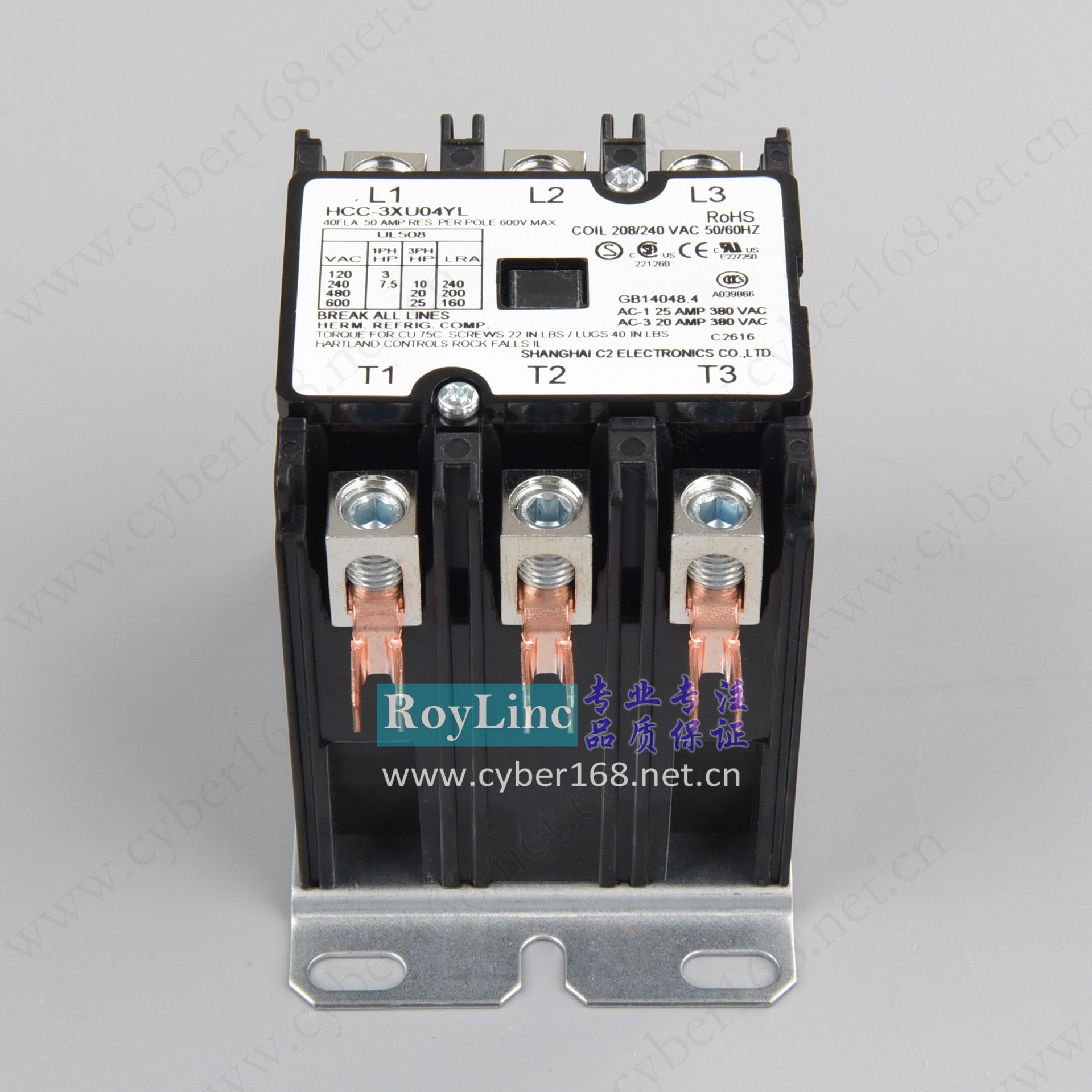 208V-240V 40A HCC-3XU04YL 内六角铝柱压线盒接线三相交流接触器