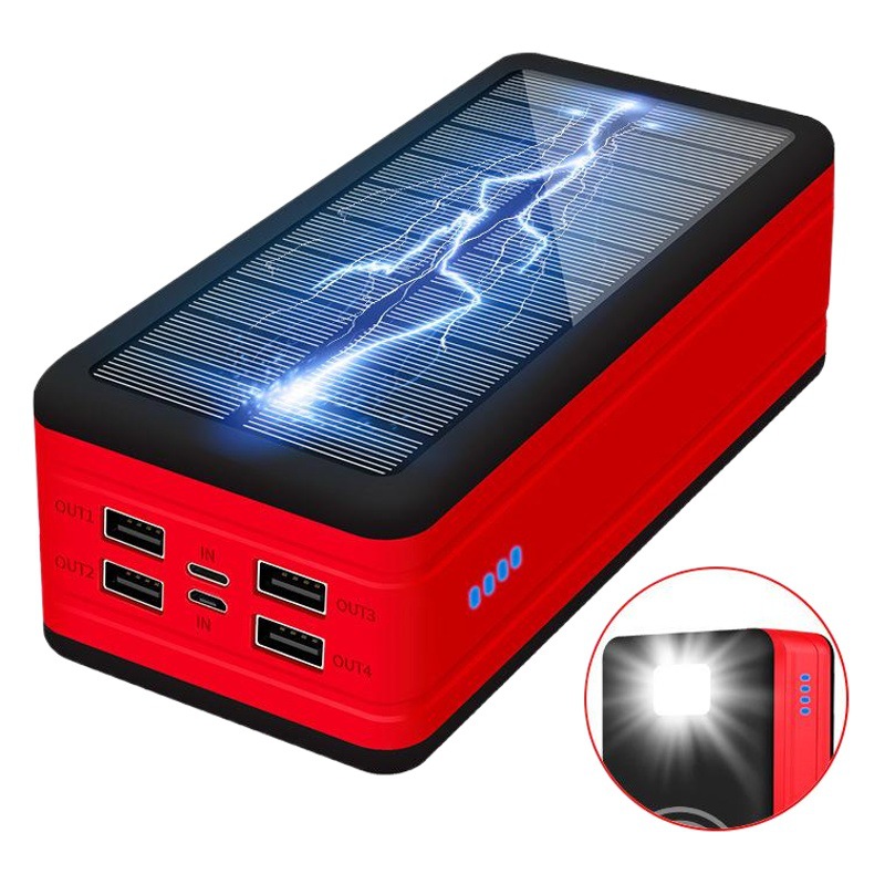 Banco de energía solar transfronterizo popular de 50,000 mAh con gran capacidad y carga inalámbrica para uso en exteriores.