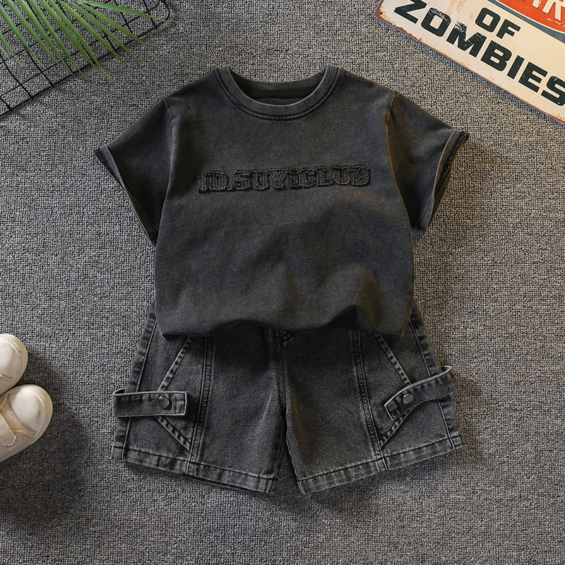 7340 Traje de manga corta para niños 2025 Nuevo estilo de verano para niños Ropa delgada coreana Camiseta de verano de dos piezas Verano