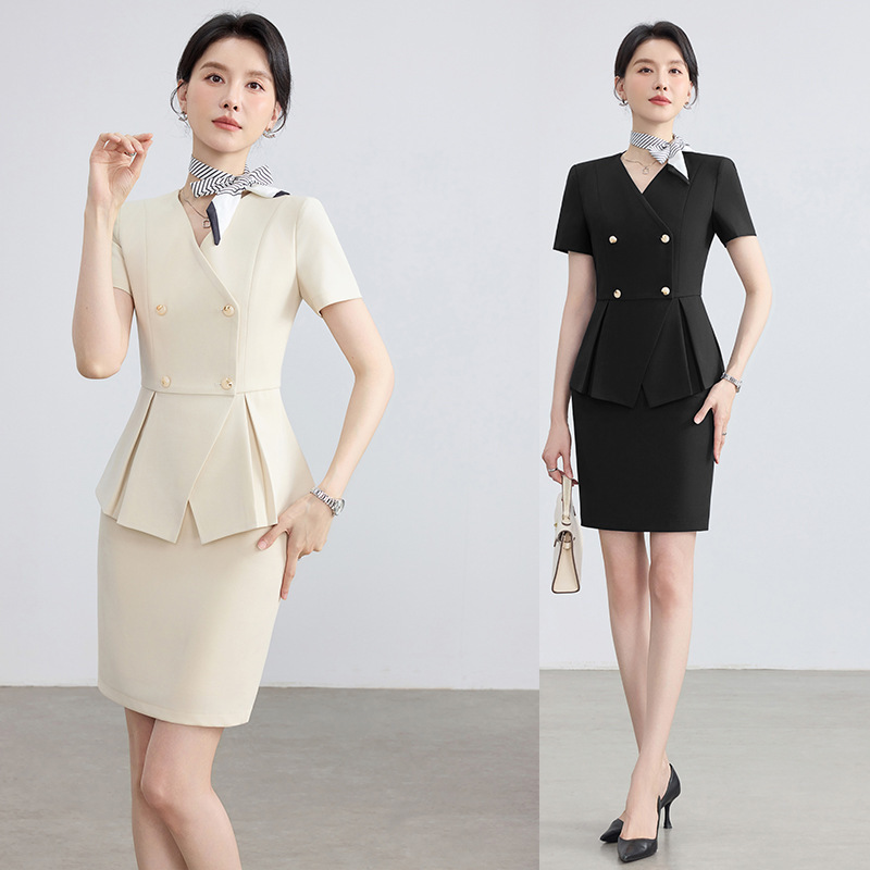 Summer Professional Suit for Women, Short-Sleeved Thin Blazer, Property Development Customer Service Uniform, Hotel Front Desk Reception Work Uniform