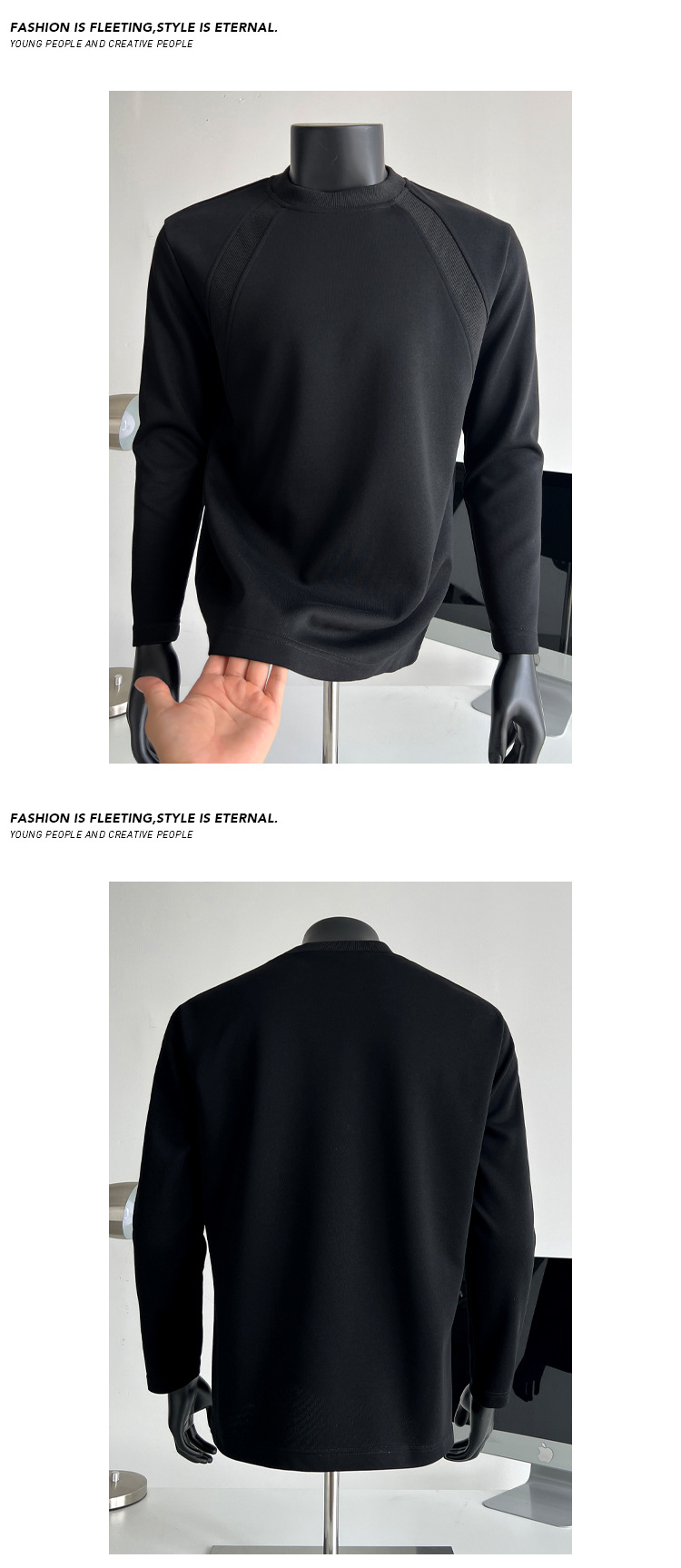 Men's Patchwork Chinese Cotton Long Sleeve T-shirt Round Neck_voghion.com