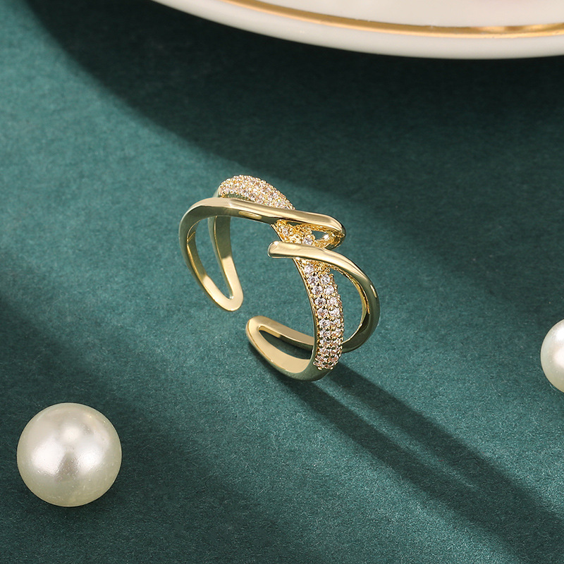 Anillo chapado en oro de 18 quilates, estilo minimalista de lujo ligero, diseño geométrico moderno, abierto, joyería de moda para el dedo índice para mujer.